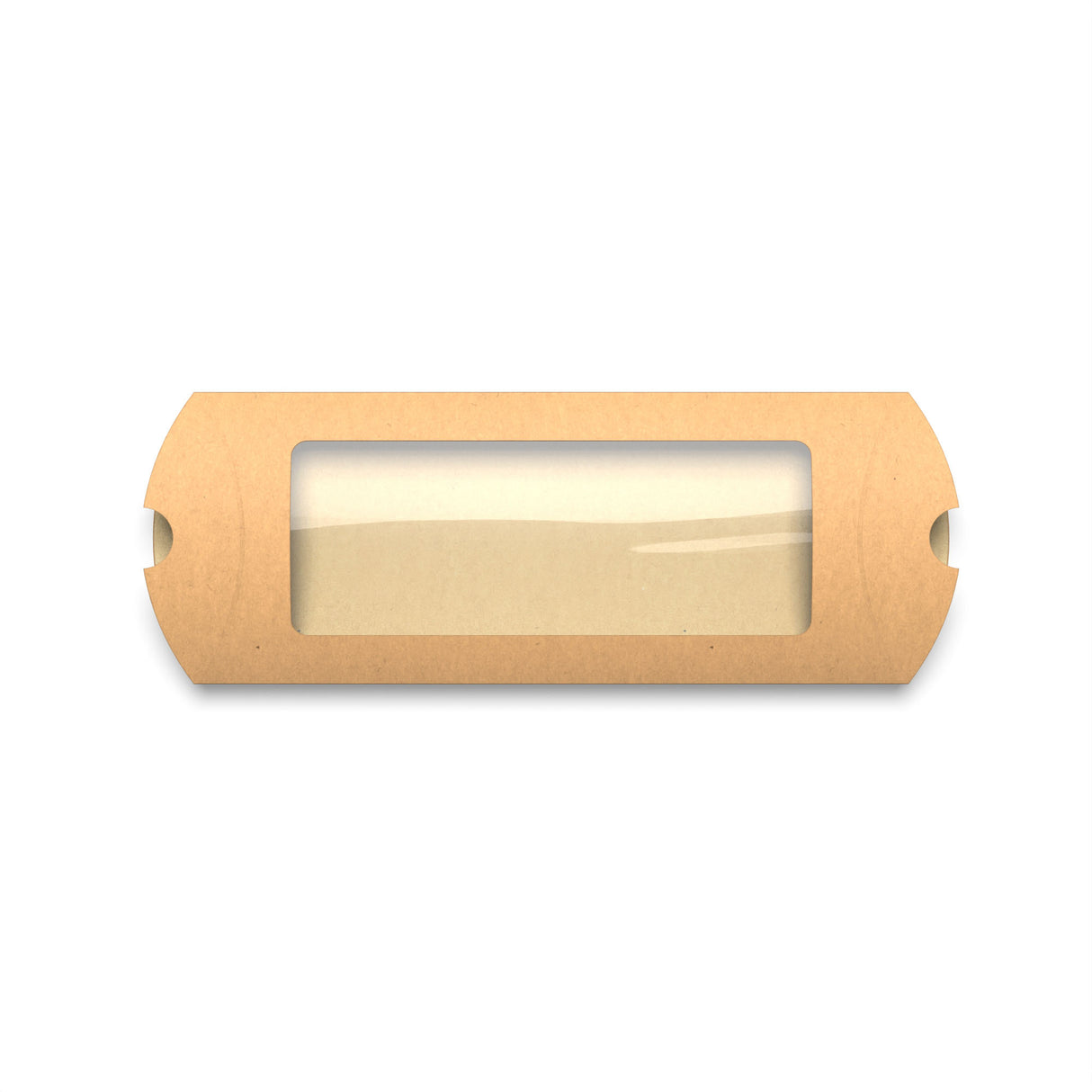 Kraftové škatuľky v tvare vankúša s okienkom