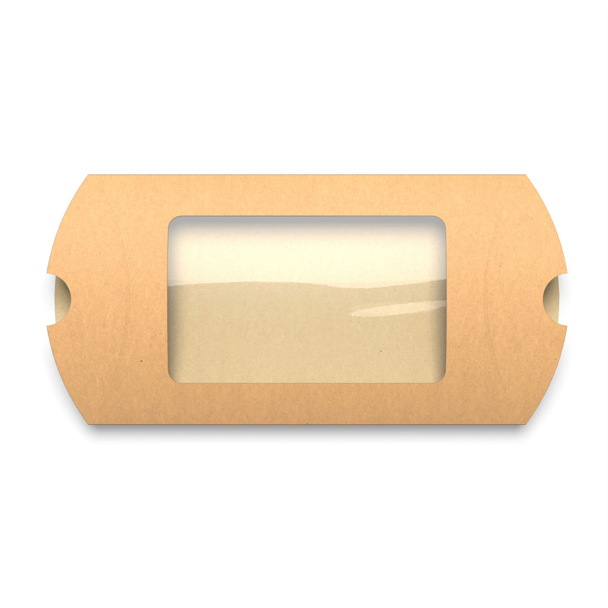 Kraftové škatuľky v tvare vankúša s okienkom