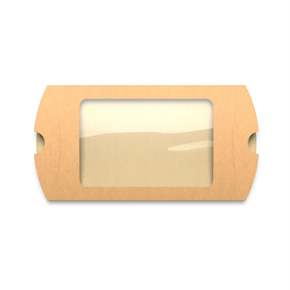 Kraftové škatuľky v tvare vankúša s okienkom