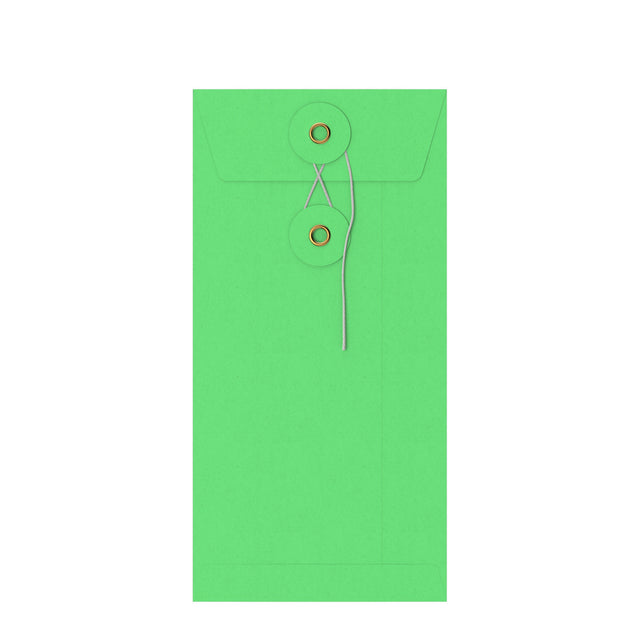 Coloured envelopes with string and washer closure Green 220 x 110 mm (DL)