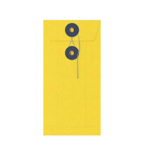 Coloured envelopes with string and washer closure Yellow + Navy Blue 220 x 110 mm (DL)