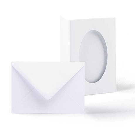 Biele trojité skladacie karty s oválnym výrezom – balenie