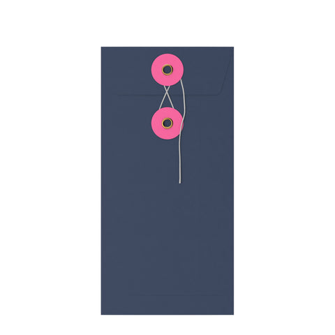 Coloured envelopes with string and washer closure Navy Blue + Pink 220 x 110 mm (DL)